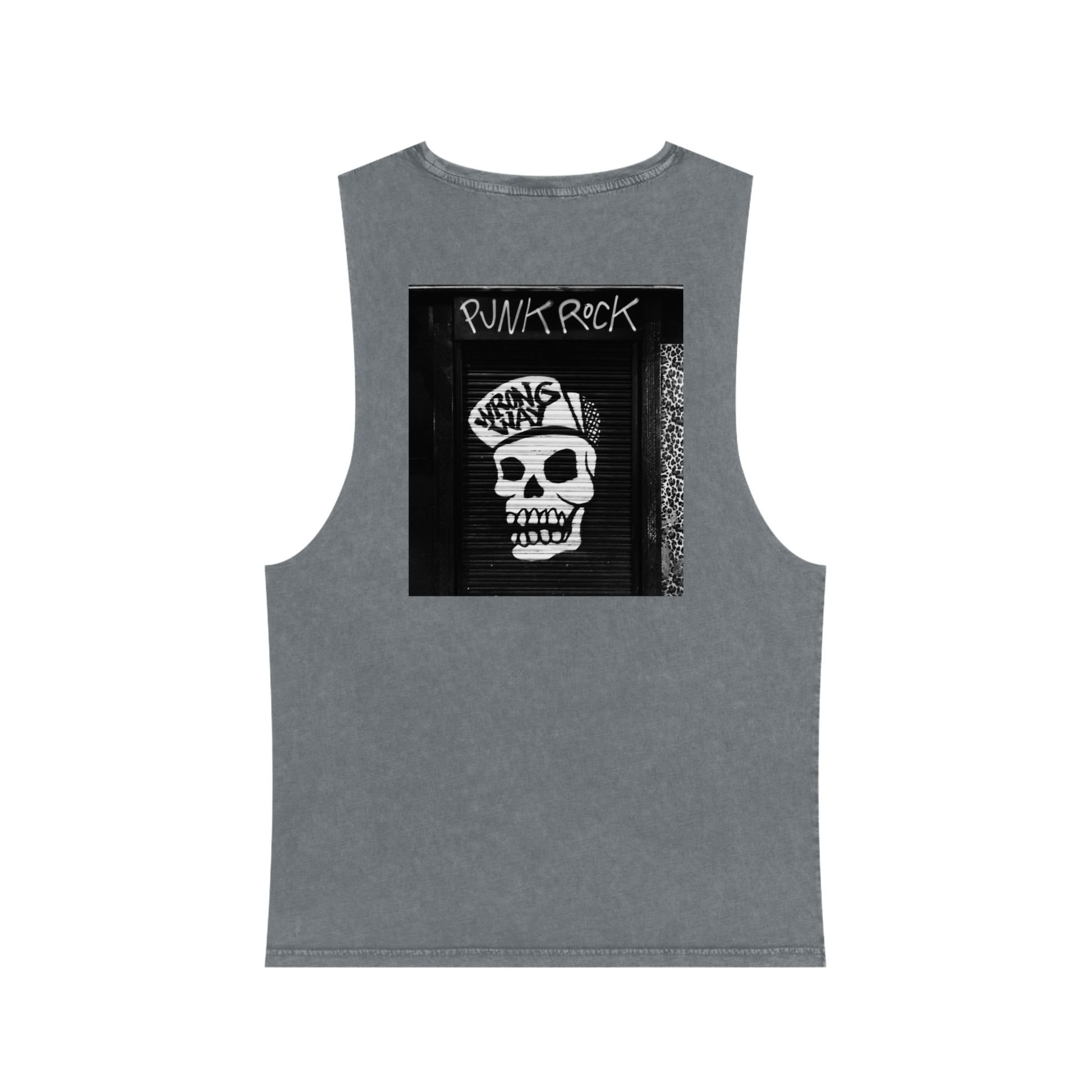 StreetPunkRockUnisexStonewashTankTop-Grey-Back