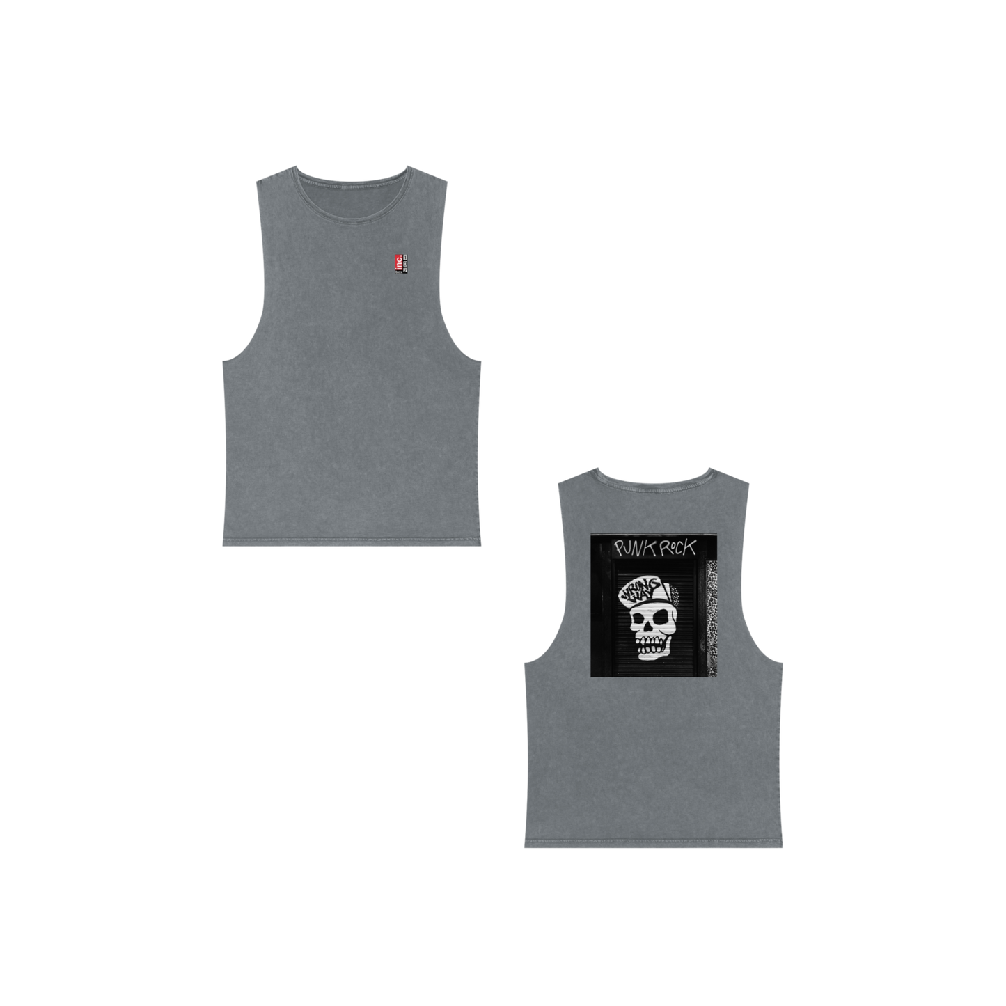 StreetPunkRockUnisexStonewashTankTop-Grey-FrontandBack