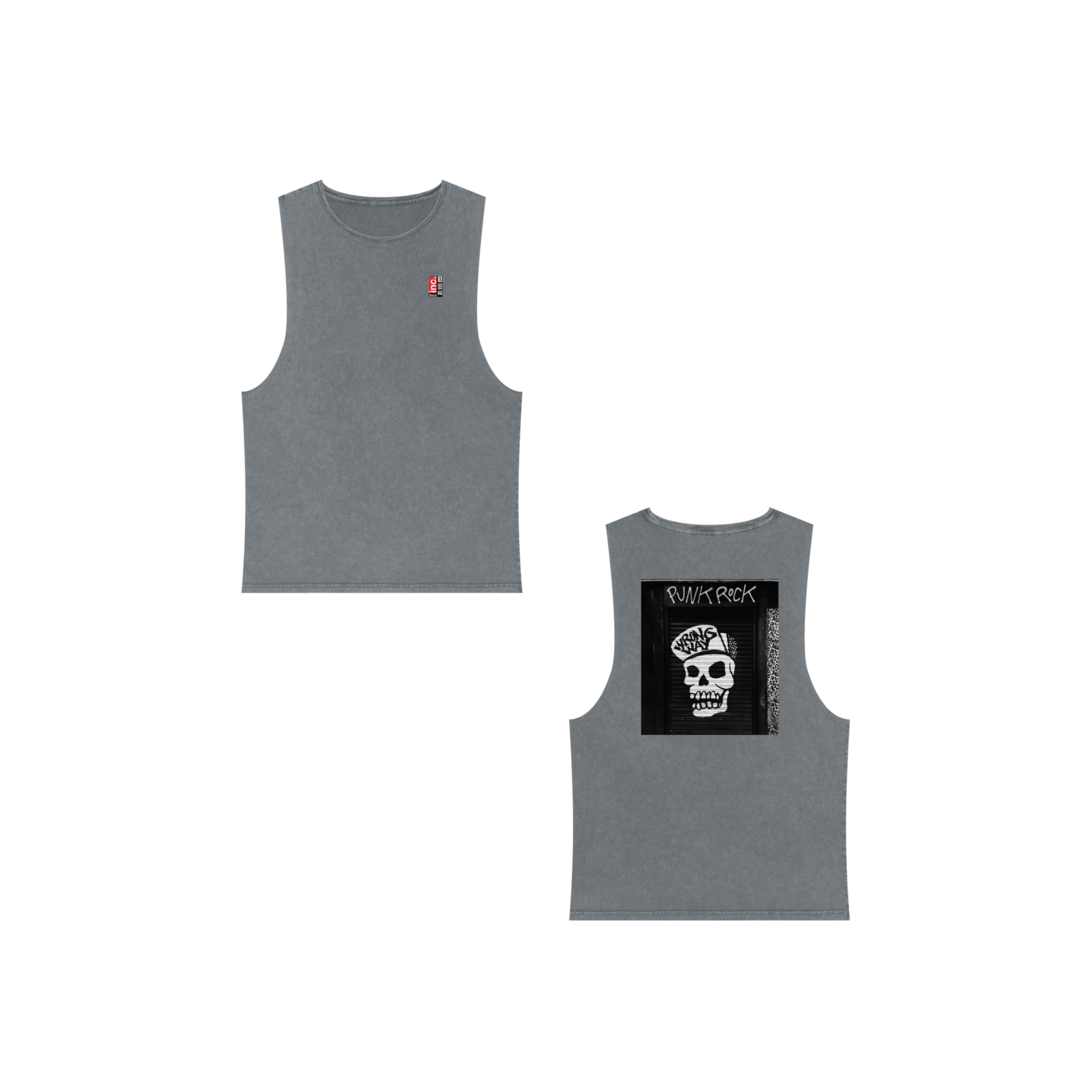 StreetPunkRockUnisexStonewashTankTop-Grey-FrontandBack